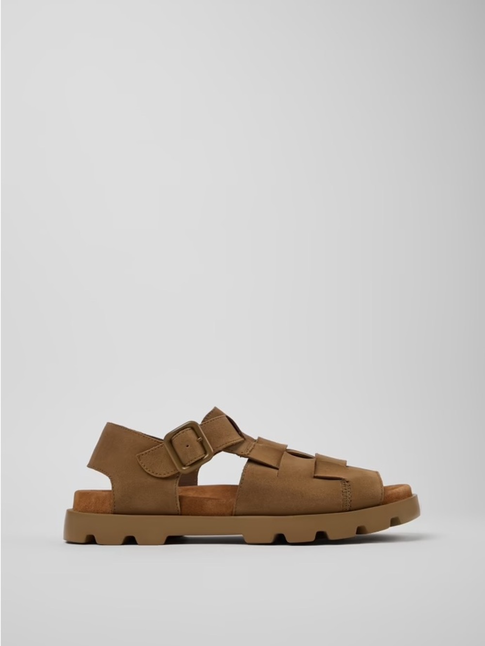 Camper Brutus Medium Brown Fisherman Suede Buckle Sandals